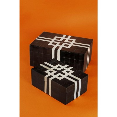 Bindra Black and Ivory Decorative Boxes Set of 2