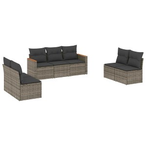 vidaXL 7 Piece Patio Sofa Set with Cushions Gray Poly Rattan - Without Table - 1 of 4