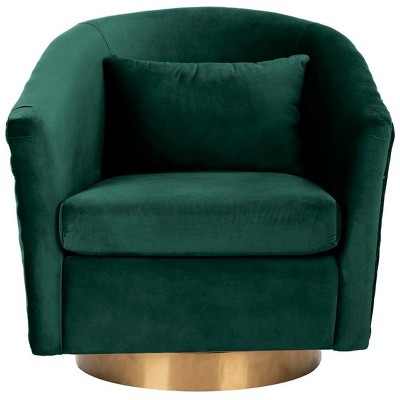 Emerald Velvet Swivel Barrel Chair with Gold Accents