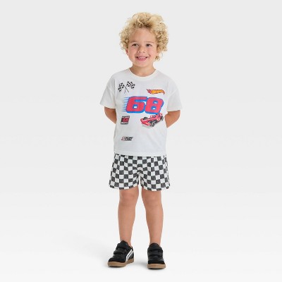 Toddler Boys' 2pc Hot Wheels T-Shirt & Checkered Shorts Set - Off-White 2T