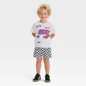 Toddler Boys' 2pc Hot Wheels T-Shirt & Checkered Shorts Set - Off-White - 1 of 4