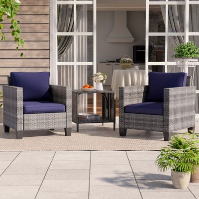 Sonkuki 3-Piece Patio Sofa Set Wicker Furniture Set Brown/Gray Rattan with Side Table