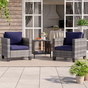 Sonkuki 3-Piece Patio Sofa Set Outdoor Wicker Rattan Furniture Set Conversation Set with Side Table, Cushions - 1 of 4