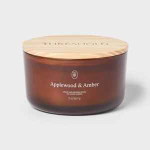 3-Wick Amber Glass Wooden Wick Applewood and Amber Jar Candle 20oz - Threshold™ - 1 of 3