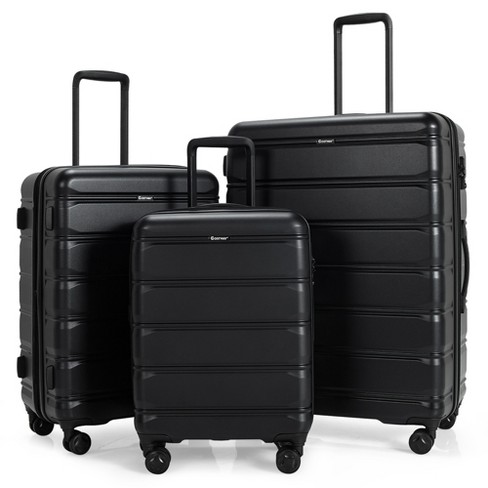 20 inch Carry-On Luggage PC Hardside Suitcase TSA Lock with Front Pocket and USB Port-Black | Costway