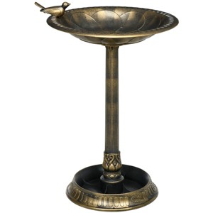 Yukimo 28" Antique Bronze Bird Bath with Pedestal Flower Planter, Vintage-Style Garden Decor, Bird Feeder & Outdoor Statue - 1 of 4
