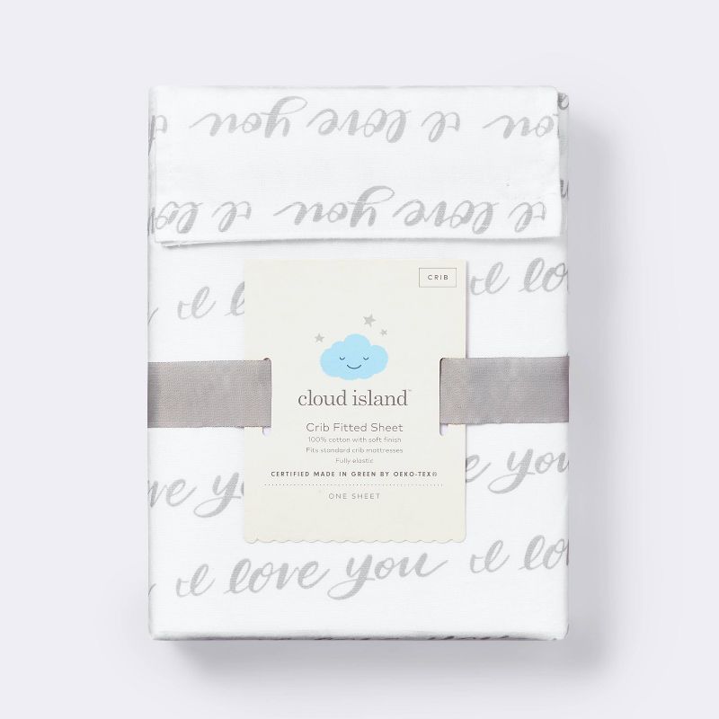 Fitted Crib Sheet I Love You Script - White/Gray - Cloud Island&#8482;, 5 of 6