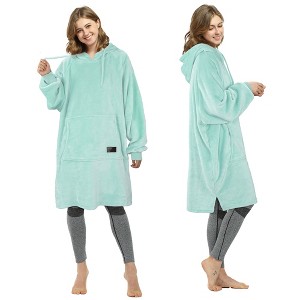Catalonia Women’s Plush Hoodie Sweatshirt Dress, Casual Snuggly  Pullover Sweater with Kangaroo Pocket, Womens Fall Tops, One Size - 1 of 4