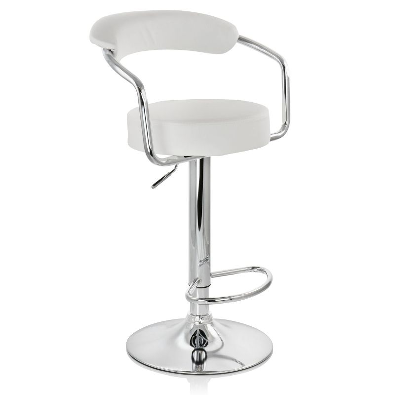 Elama 2 Piece Faux Leather Retro Adjustable Bar Stool in White with Chrome Handles and Base, 2 of 12