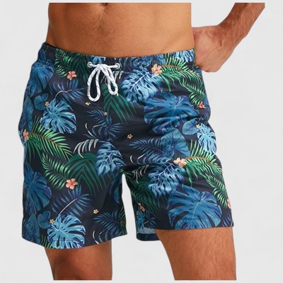 Мужские брюки Anna-Kaci Swim Anna-Kaci Men's Tropical Leaf Print Swim Trunks with Adjustable Drawstring and Side Pockets - X Large, Green — фото 2