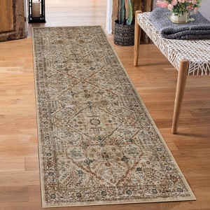 Soft Vintage Low Pile Large Washable Area Rug, Boho Non-Slip Indoor Rugs for Living Room Bedroom - 1 of 4