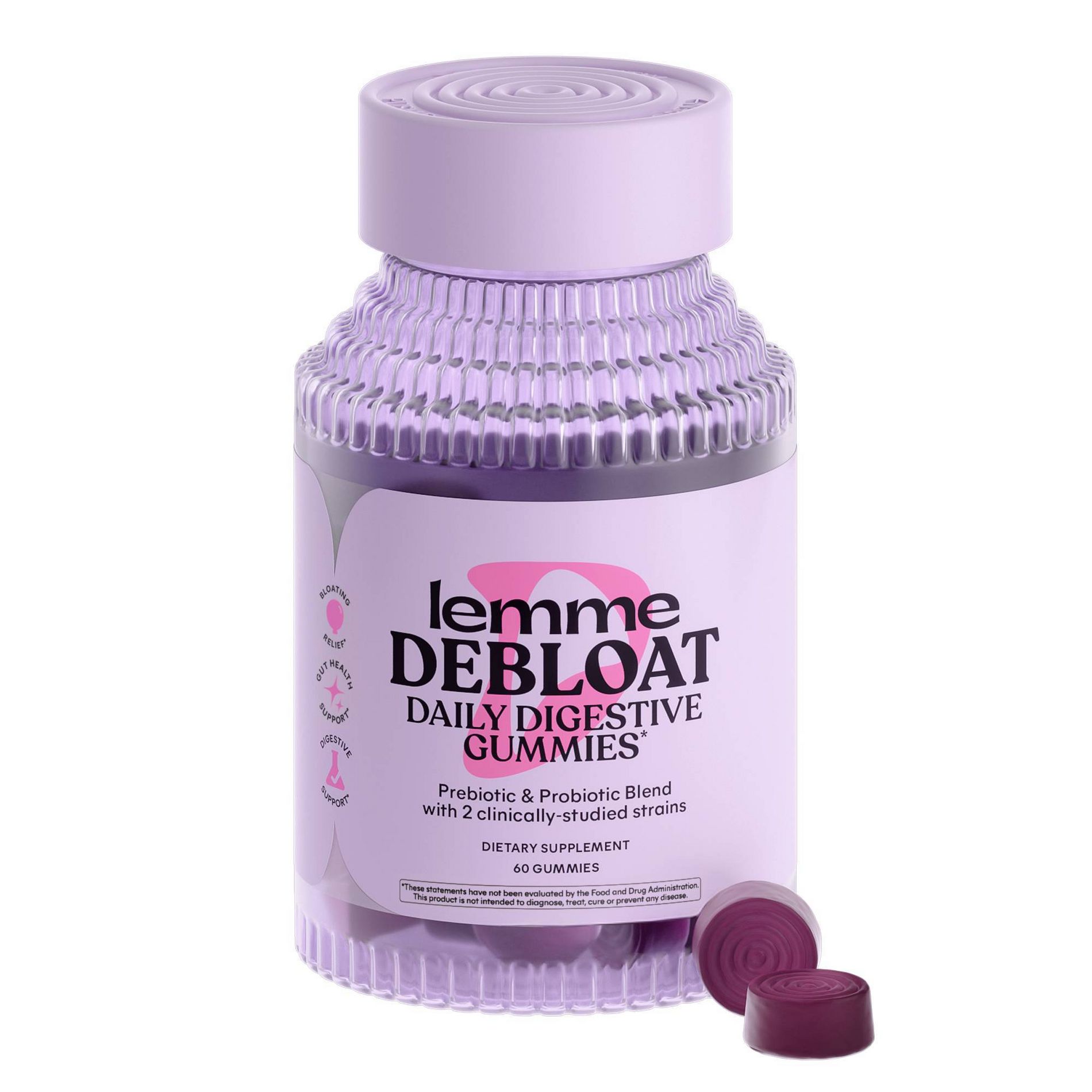Lemme Debloat Pre + Probiotic Gummies - Bloat Support & Digestion - Blackberry Flavor - 60ct