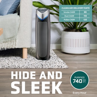 Black and Silver HEPA Tower Air Purifier with UV-C Light