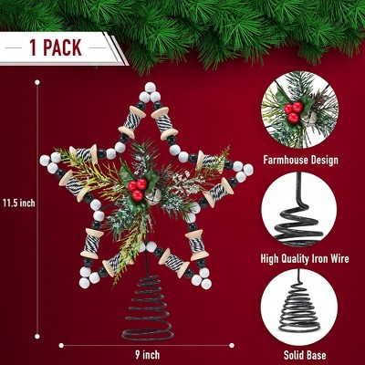 Rustic Rattan Star Tree Topper with Holly and Beads