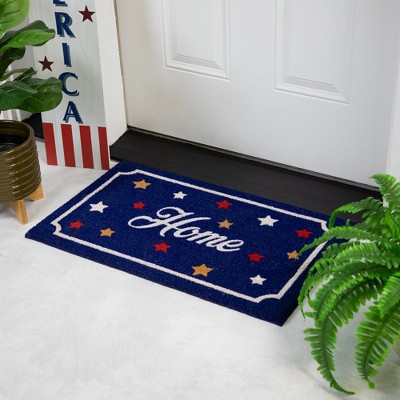 Patriotic Blue Coir Outdoor Doormat with Stars