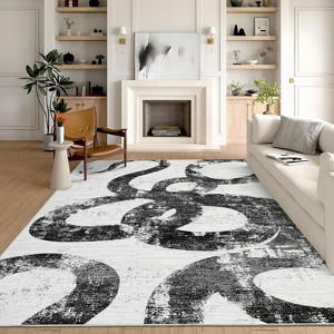 Washable Non-Slip Abstract Rug - Low Pile Modern Living Room Carpet for Dining Bedroom Home Office - 1 of 4