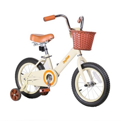 Joystar Vintage Training Wheel Basket Bicycle, Ages 3 to 6, Bike for Any Kid, Boy or Girl, 14 Inch Wheels, Vintage Beige