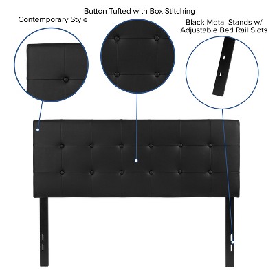 Black Vinyl Button Tufted Full Size Upholstered Headboard