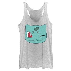 Women's Pokemon Bulbasaur Wink Face Racerback Tank Top - 1 of 4