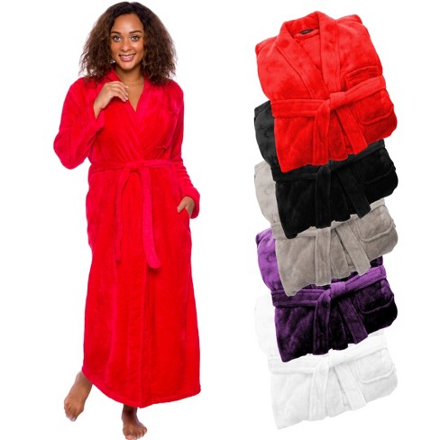 Silver Lilly - Women's Full Length Plush Luxury Bathrobe - Red, Xx ...