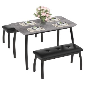 43" Dining Table with 2 Upholstered Benches - 3 Pcs Industrial Dining Table Set, Heavy Duty Metal Frame, for Small Spaces, Studio, Restaurant, Home - 1 of 4