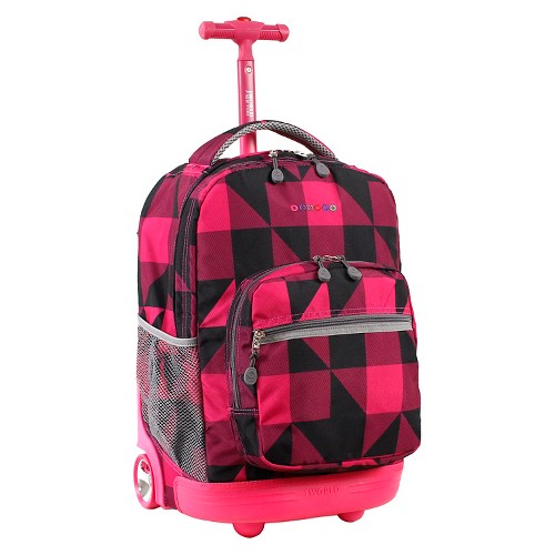 'J World 18'' Sunrise Rolling Backpack - Pink/Black, Girl's, Size: Small, Pink/ Black'