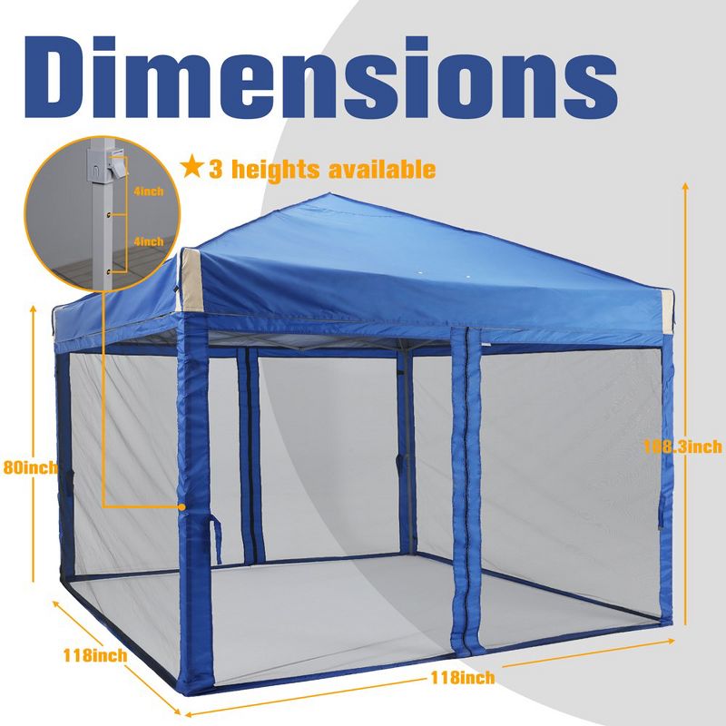 Aoodor 10' x 10' Pop Up Canopy Tent with Removable Mesh Sidewalls, Portable Instant Shade Canopy with Roller Bag, 4 of 8
