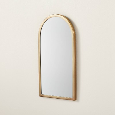 Arched 8&#34; x 16&#34; Metal Frame Wall Mirror Brass Finish - Hearth &#38; Hand&#8482; with Magnolia