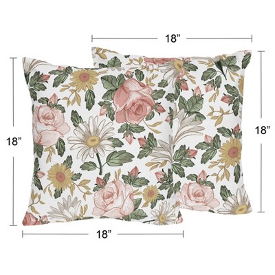 Vintage Floral Pink Green Yellow Microfiber Square Throw Pillows Set