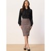 INSPIRE CHIC Women's Plaid Tweed High Waist Split Office Pencil Skirt - 4 of 4