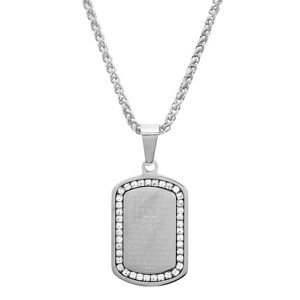 Steeltime 24" Men's stainless steel Our Father prayer dog tag pendant with simulated diamonds - 1 of 4