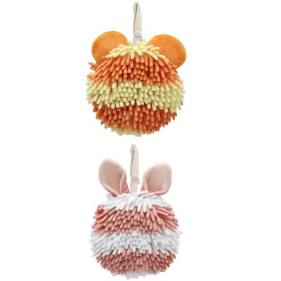 REGALWOVEN Cute Cartoon Soft Absorbent Fluffy Chenille Ball Hand Towels 2 Pcs
