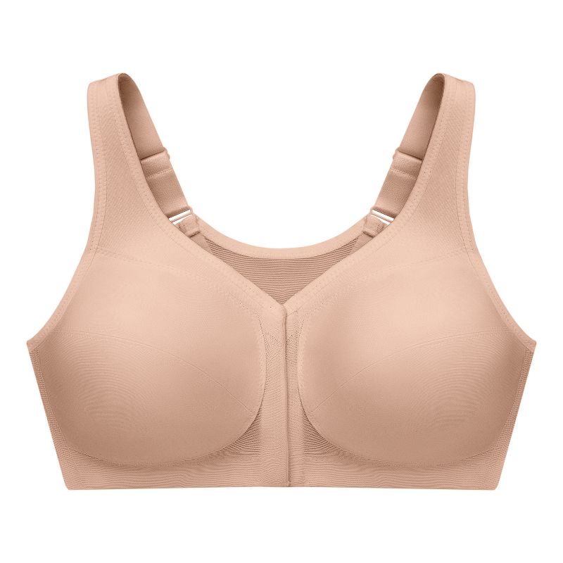 Glamorise Womens MagicLift Front-Closure Posture Back Wirefree Bra 1265 Café, 4 of 5