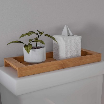 Attop Home Bamboo Bathroom Vanity Tray Natural Wood Eco-Friendly Holder for Towels, Toiletries, Cosmetics, Decor and More