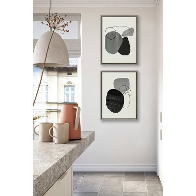 Sylvie Gray and Black Abstract Canvas Art Set with Frames