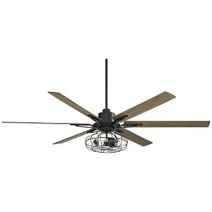 72" Casa Vieja Industrial Indoor Ceiling Fan with LED 3-Light Remote Control Matte Black Oak Wood Cage Living Room Kitchen House - 1 of 4