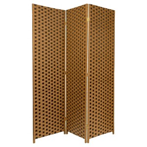 Oriental Furniture 6 ft. Tall Woven Fiber Room Divider Two-Tone Brown 3 Panel: Hardwood Frame, Metal Hinges - 1 of 3