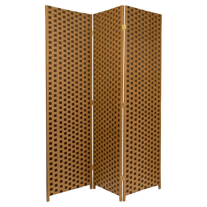 6 ft. Tall Woven Fiber Room Divider Two-Tone Brown 3 Panel - Oriental Furniture, 1 of 6