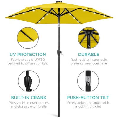 7.5ft Yellow Solar Patio Umbrella with LED Lights and Steel Pole