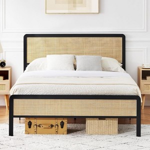coucheta Metal Rattan Bed Frame with Headboard, Safe Rounded Corners Storage Space - 1 of 4