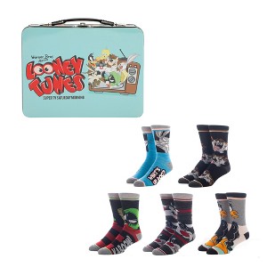 Looney Tunes Characters Large Tin Tote and Men's Crew Socks Combo Gift Set - 1 of 4