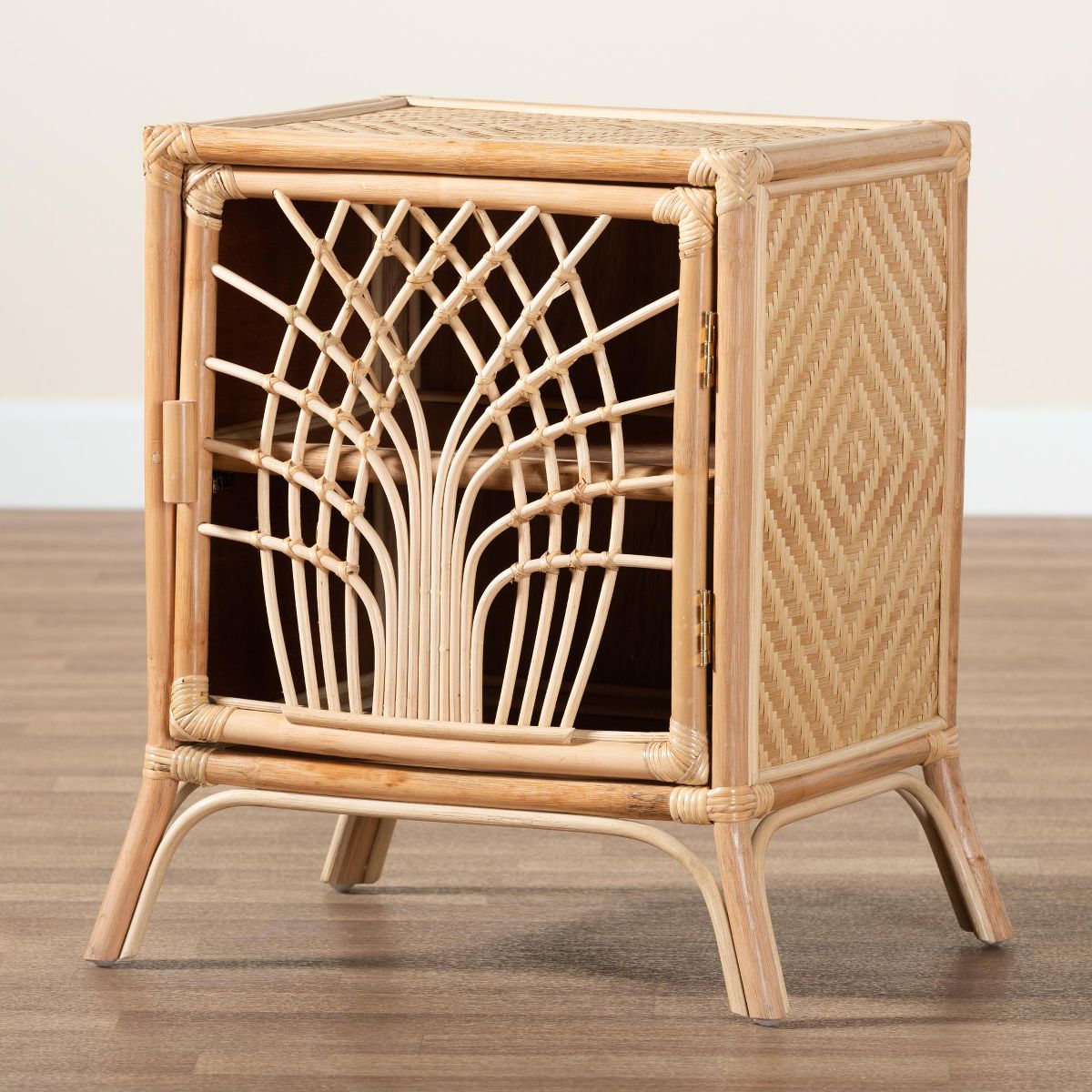 bali & pari Danna Modern Bohemian Natural Brown Rattan Nightstand - thumbnail 9