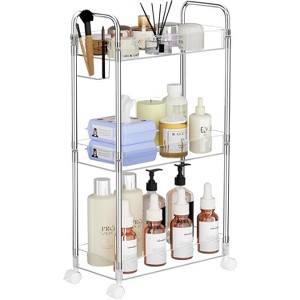 MaseiKar 3-Tier Acrylic Storage Rolling Cart, Bathroom Cart Organizer, Laundry Room Organization, Mobile Shelving Unit for Office, Living Room - 1 of 4