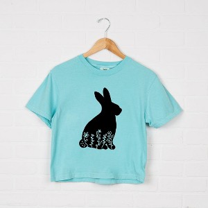 Simply Sage Market Women's Bunny With Flowers Short Sleeve Relaxed Fit Cropped Tee - 1 of 4
