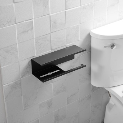 Matte Black Stainless Steel Wall Mounted Toilet Paper Holder with Shelf