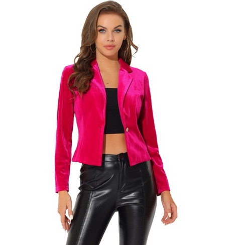 Allegra K Button Collar Suit : Lapel Women\'s Large Blazer Pink Target Business Crop Velvet 1 Hot Office