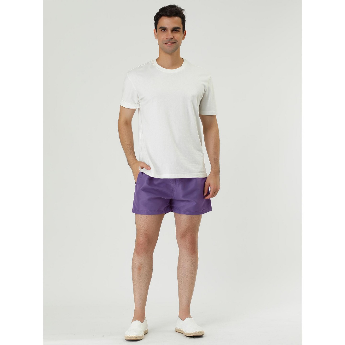 Lars Amadeus Men's Summer Solid Color Drawstring Waist Mesh Lining Bathing Swim Trunks 2 Packs Navy Blue/Purple 32, цвет: Фиолетовый — фото 3