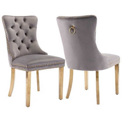 QingMoon Velvet Dining Chairs Set of 2, Button Tufted Kitchen Chairs with Stainless Steel Plating Legs, Modern Accent Chairs for Living Room