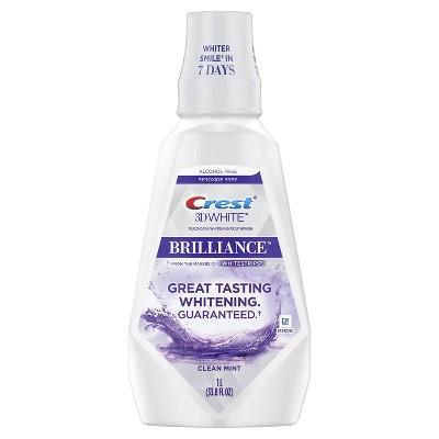 Crest 3D White Brilliance Alcohol Free Whitening Clean Mint Mouthwash - 33.8 fl oz