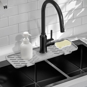 Gen 2 Silicone Faucet Mat 18”x5.1” - Water Catcher with Sponge Holder for Kitchen/Bathroom - 1 of 4